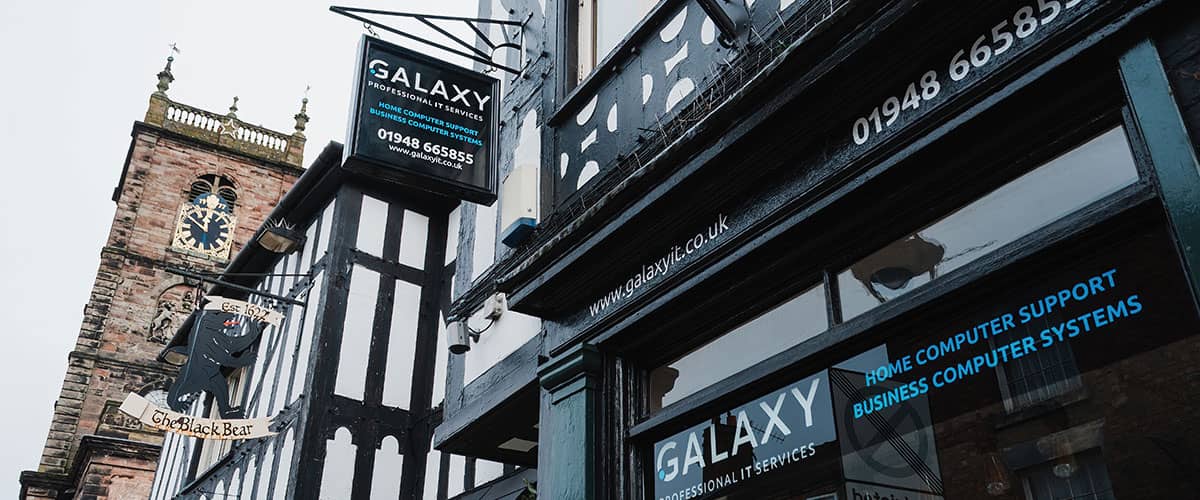Exterior of Galaxy computer shop in Whitchurch