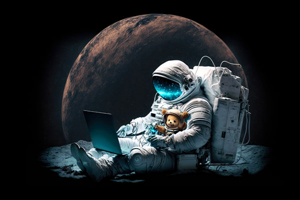 Spaceman using computer