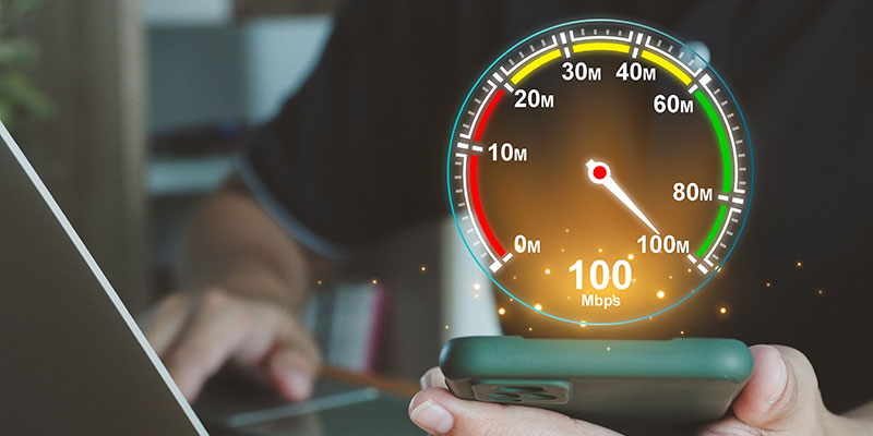 Man checking Internet connection speed