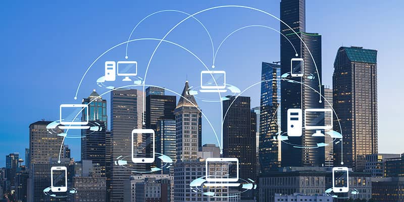 IT connections across city map